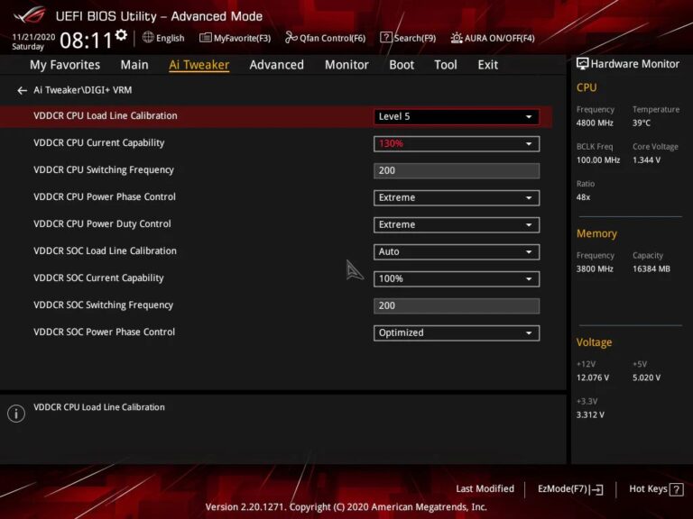 What is VDDCR SOC Load Line Calibration?